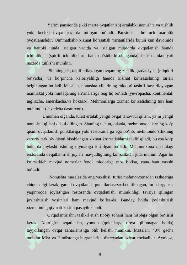 OVQATLANISH KORXONALARIDA ISH SAMARADORLIGINI OSHIRISH 8