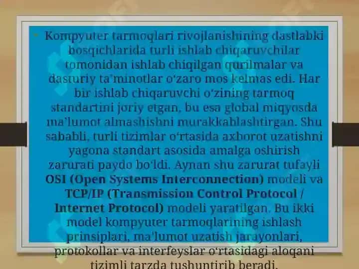 OSI VA TCP/IP MODELINING SOLISHTIRILISHI. 2