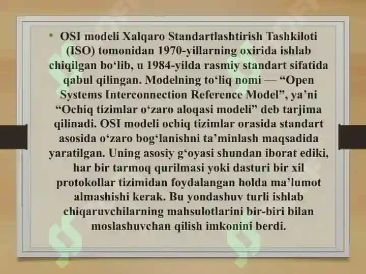 OSI VA TCP/IP MODELINING SOLISHTIRILISHI. 3