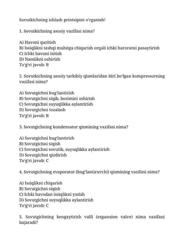 Sovutkichning ishlash printsipini oʼrganish! 1
