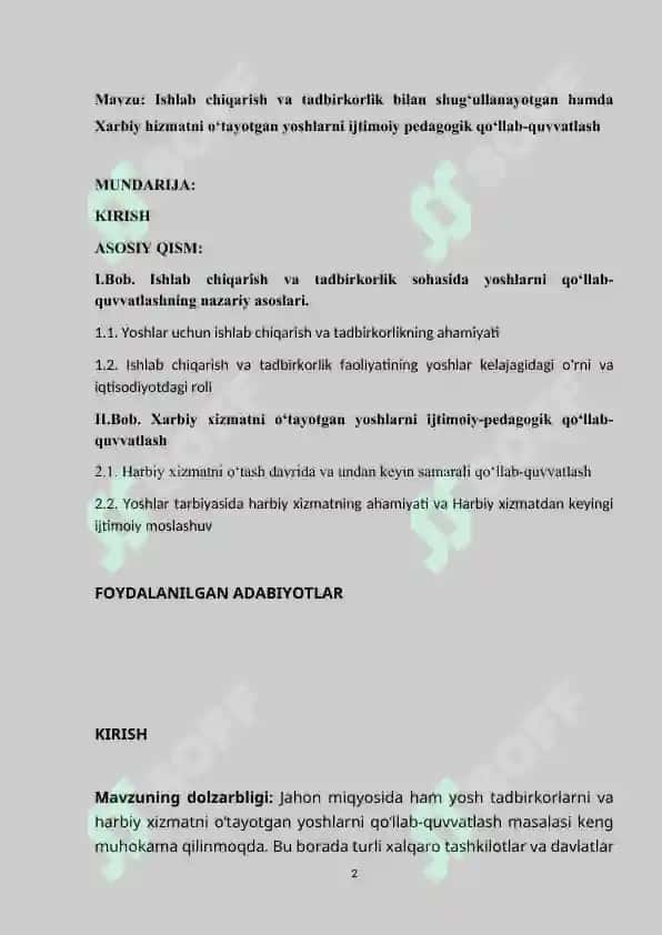 ISHLAB CHIQARISH VA TADBIRKORLIK BILAN SHUG‘ULLANAYOTGAN HAMDA HARBIY XIZMATNI O‘TAYOTGAN YOSHLARNI IJTIMOIY PEDAGOGIK QO‘LLAB-QUVVATLASH 2