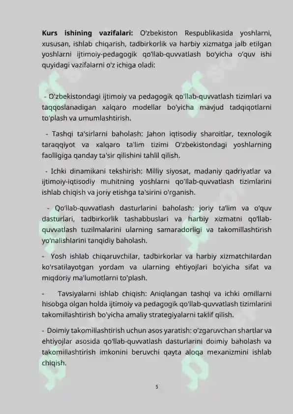 ISHLAB CHIQARISH VA TADBIRKORLIK BILAN SHUG‘ULLANAYOTGAN HAMDA HARBIY XIZMATNI O‘TAYOTGAN YOSHLARNI IJTIMOIY PEDAGOGIK QO‘LLAB-QUVVATLASH 5