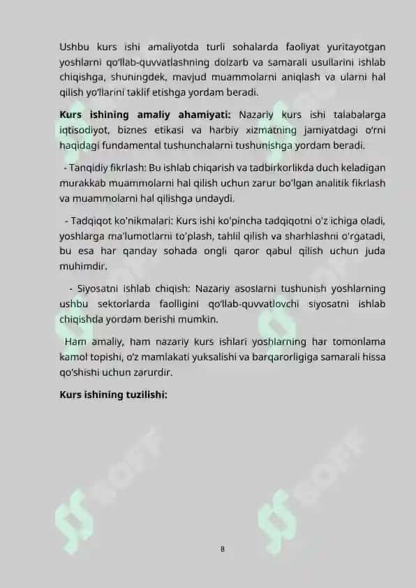 ISHLAB CHIQARISH VA TADBIRKORLIK BILAN SHUG‘ULLANAYOTGAN HAMDA HARBIY XIZMATNI O‘TAYOTGAN YOSHLARNI IJTIMOIY PEDAGOGIK QO‘LLAB-QUVVATLASH 8