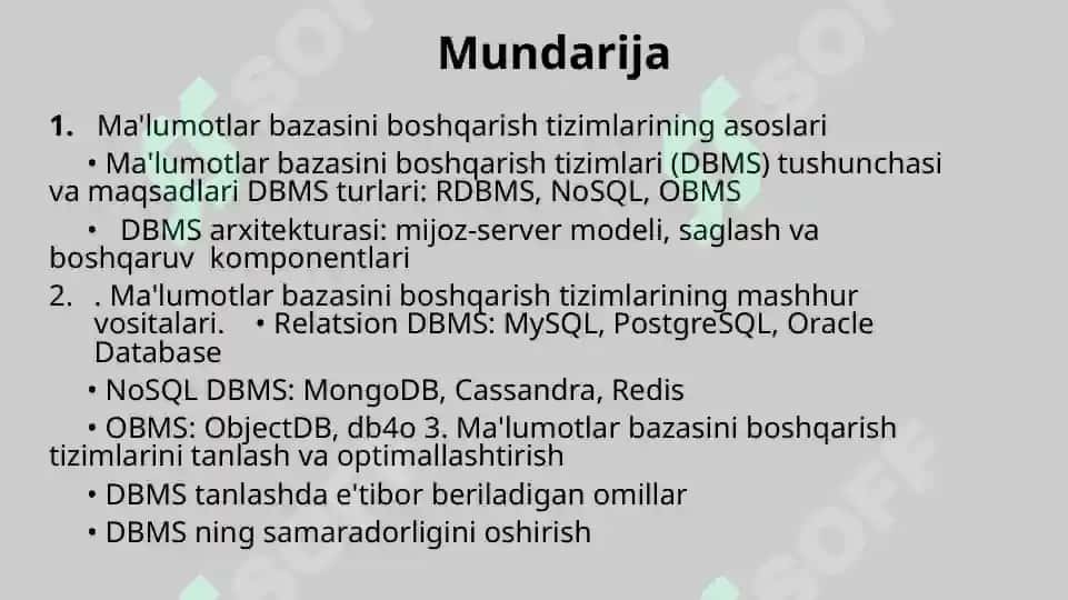 Ma'lumotlar bazasini boshqarish tizimlari 2