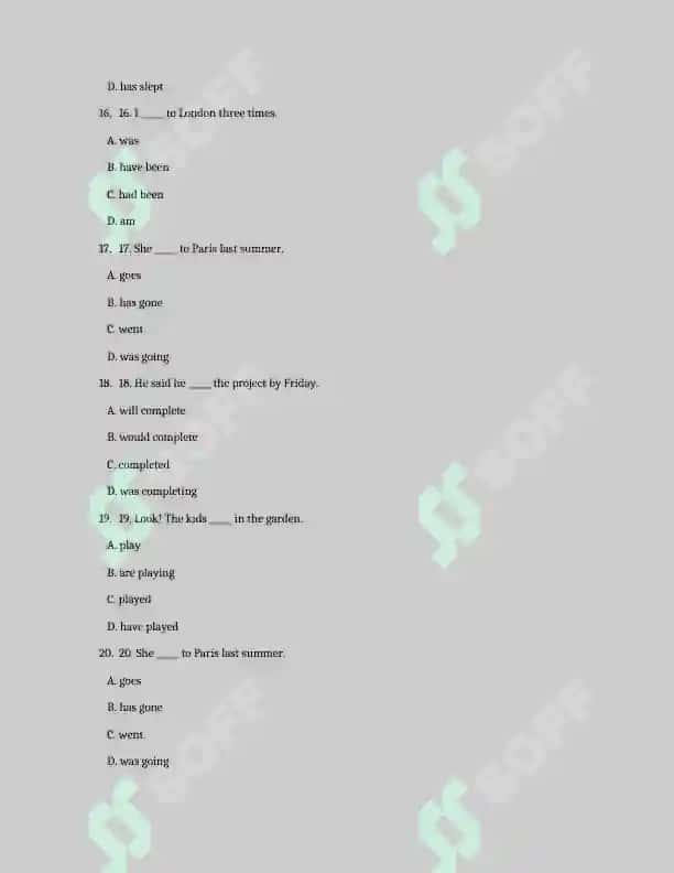 English Tenses Test Pack — 100 B2 Questions 4