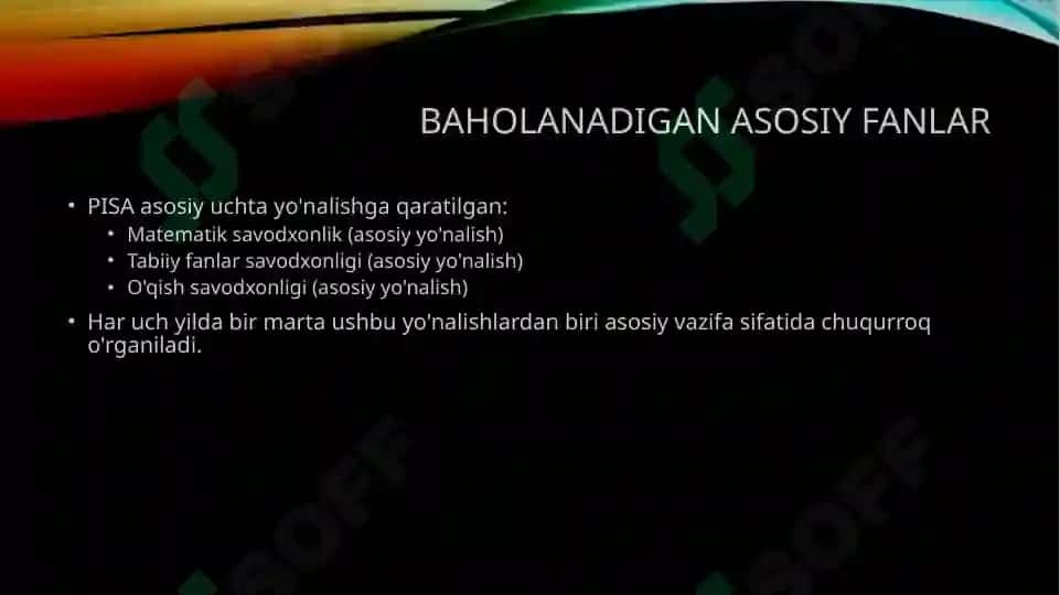 Pisa xalqaro baholash mazmun mohiyati 6