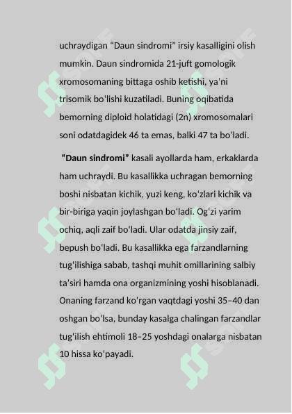 Biotexnologiya. Xromosoma kasalliklari 6