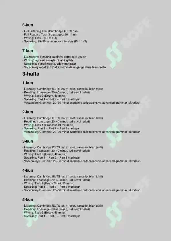 IELTS 8 Haftalik (56 kunlik) Kunma-kun Tayyorlov Rejasi 3