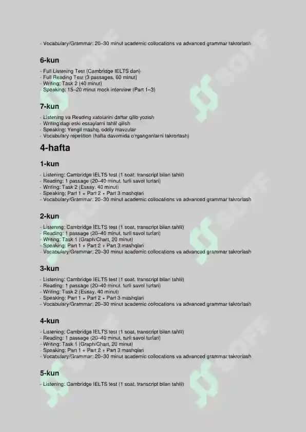 IELTS 8 Haftalik (56 kunlik) Kunma-kun Tayyorlov Rejasi 4