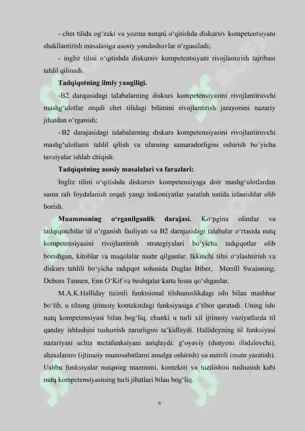 B2 DARAJADAGI TALABALARNING DISKURS KOMPETENSIYASINI RIVOJLANTIRUVCHI MASHG‘ULOTLAR 6