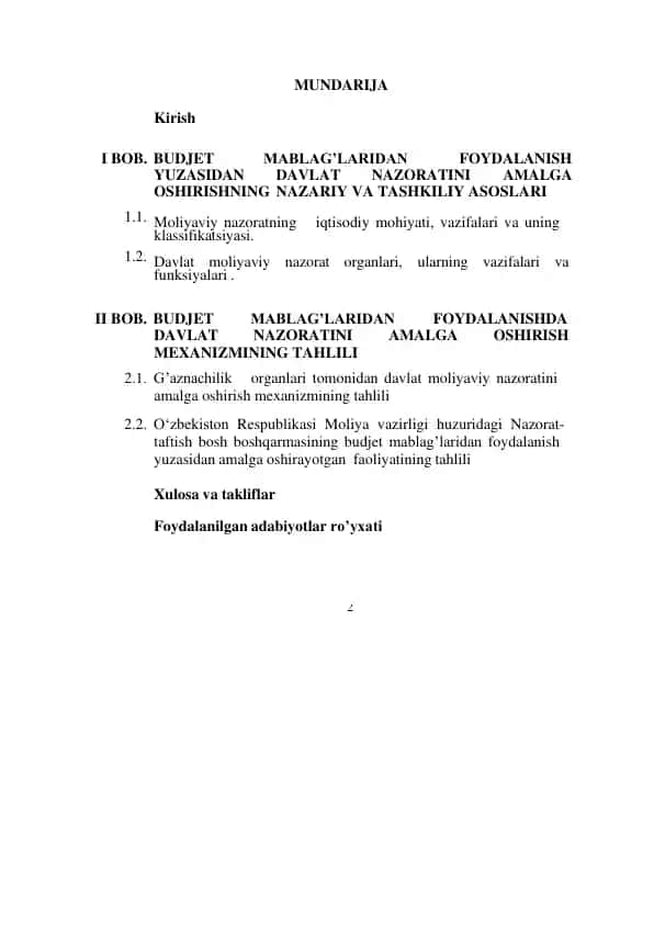 kurs ishi budjet mablag'laridan foydalanish 1