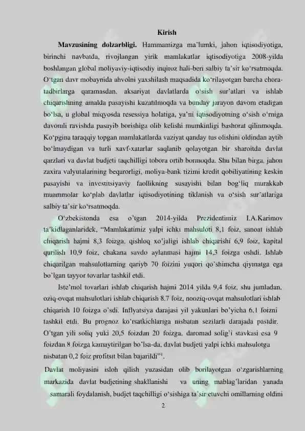 kurs ishi budjet mablag'laridan foydalanish 2