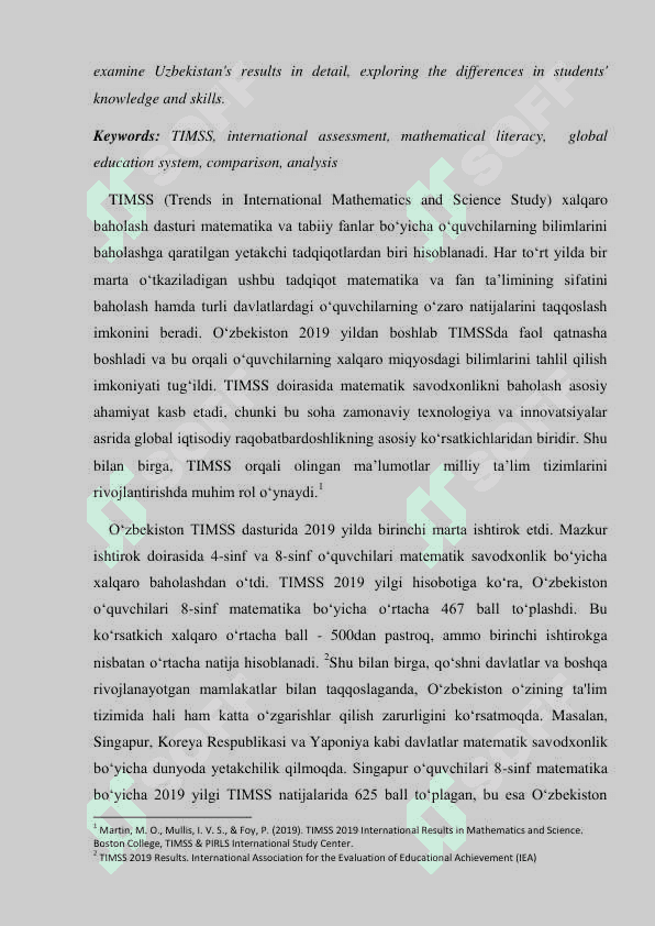 TİMSS XALQARO BAHOLASH DASTURIDA MATEMATIK SAVODXONLIKNI BAHOLASH 2