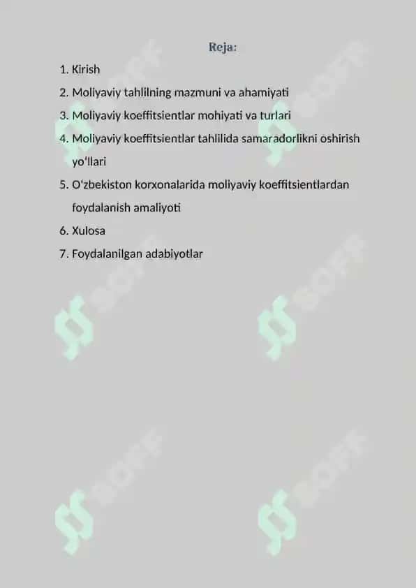 Mustaqil ish : Moliyaviy koeffitsientlar asosida tahlil samaradorligini oshirish 2