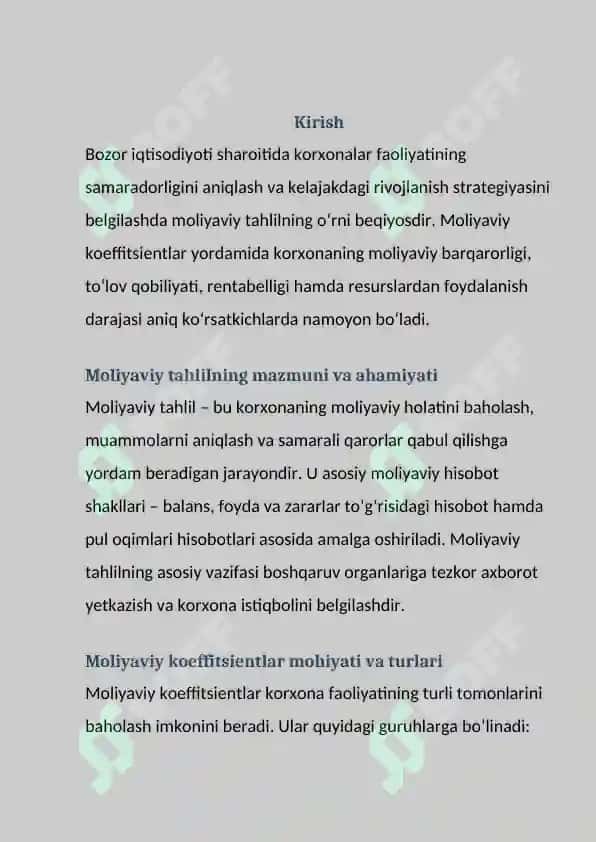 Mustaqil ish : Moliyaviy koeffitsientlar asosida tahlil samaradorligini oshirish 3