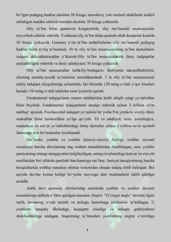 YOSHLAR IJTIMOIY-SIYOSIY FAOLLIGINI  OSHIRISH OMILLARI 8
