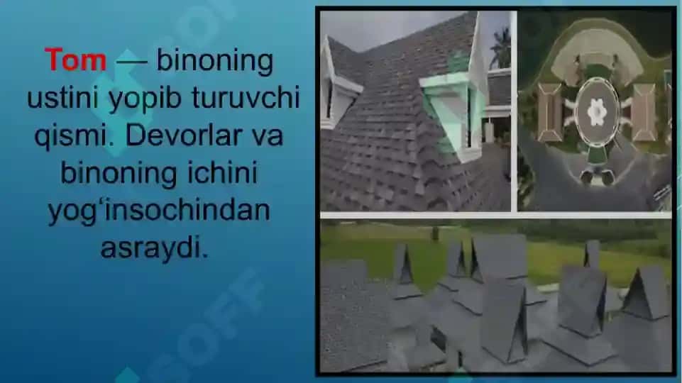 Tomlarning turlar. Tomlarni tahlil qilish va chizish 2