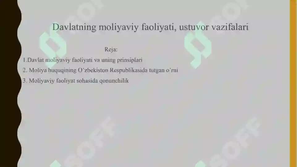 Davlatning Moliyaviy Faoliyati, ustuvor vazifalari 2