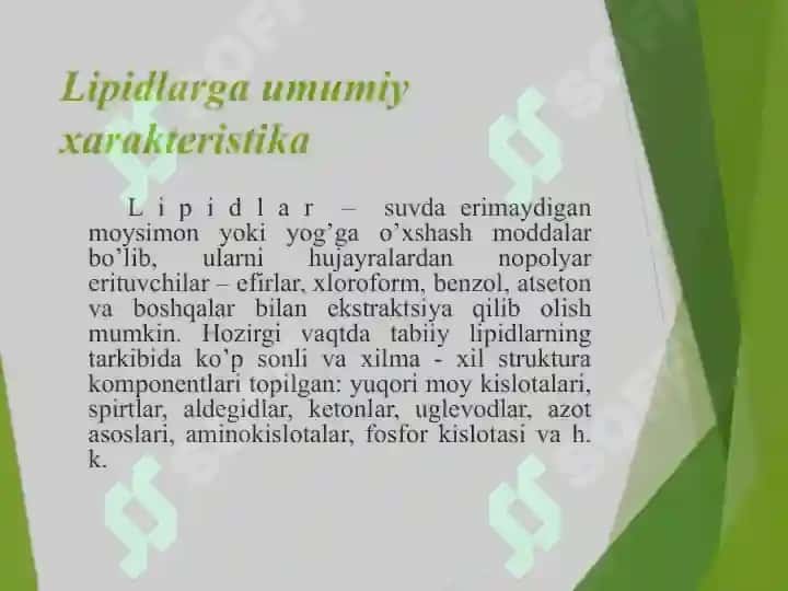Lipidlar: tuzilishi hossalari va biologik funksiyalari 4