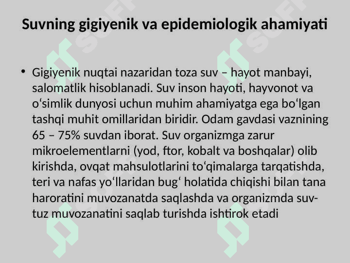ICHIMLIK SUVIGA QO’YILGAN GIGIYENIK TALABLAR SUVNI SIFATINI TOZALASH VA ZARARSIZLANTIRISH USULLARI 2