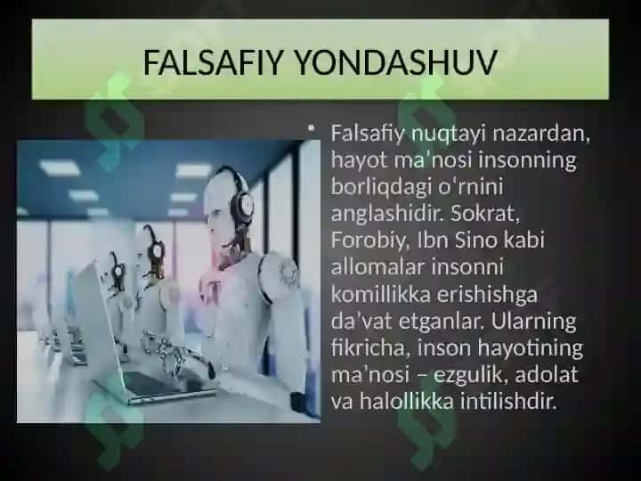 INSON HAYOTINING MA’NOSI.INSON HAYOTINING MA’NOSI.  INSON OLIY QADRIYAT SIFATIDA. 6