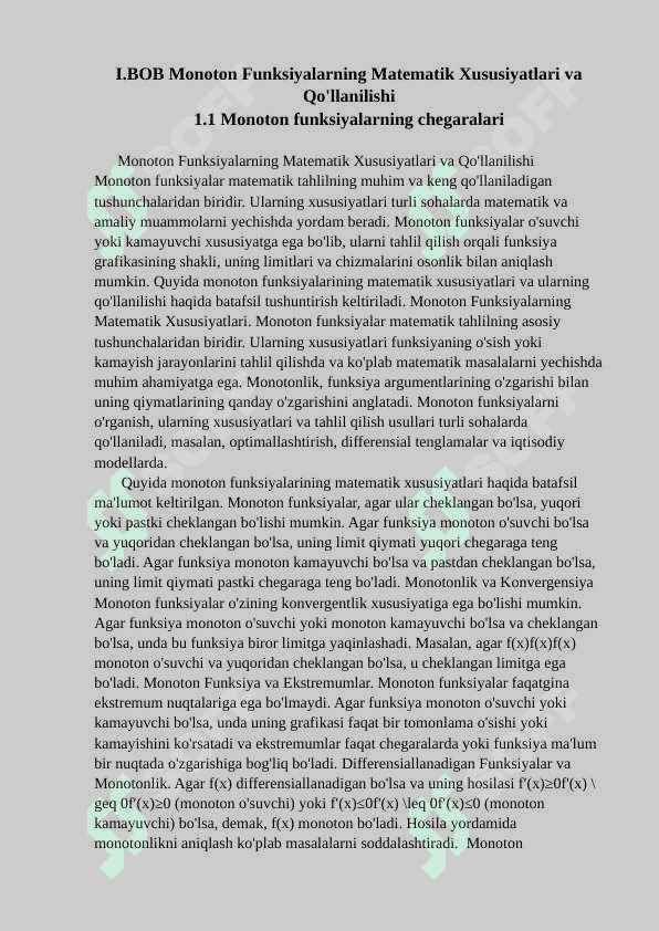 Monoton funksiyalar sinfi ularning xossalar 5