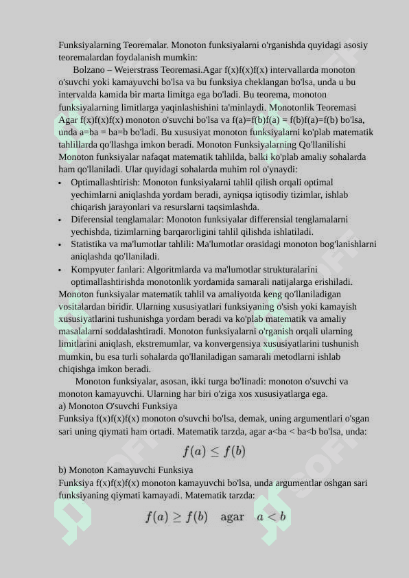 Monoton funksiyalar sinfi ularning xossalar 6