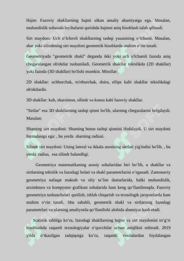 GEOMETRIK SHAKL VA SIRTLARNING TEKISLIK VA FAZODAGI HOLAT VA SHAKL PARAMETRLARI 2