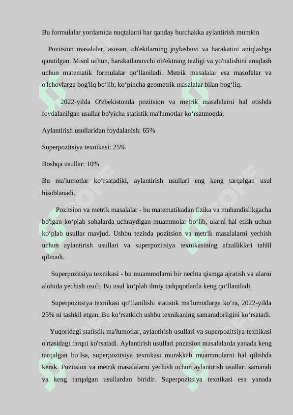 PROEKSTSIYALAR TEKISLIKLARINI BIR MARTA AYLANTIRISH ORQALI GRAFIK MASALALAR YECHISH 2