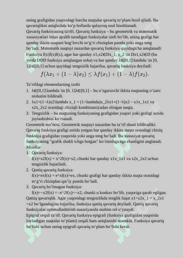 Qavariq funksiyalar sinfi. Ularning xossalari 6