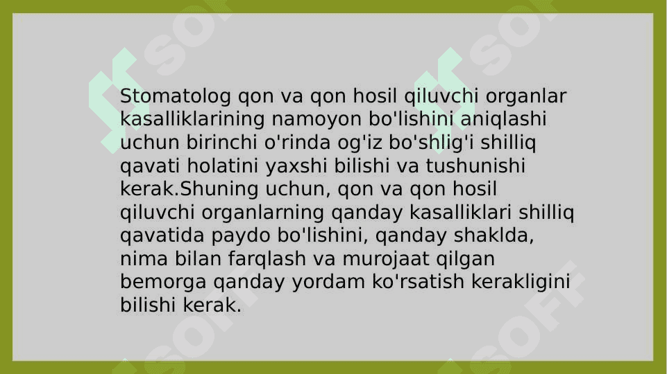 Bolalarda og'iz bo'shlig'i shilliq qavatida qon kasalliklarida sodir bo'ladigan o'zgarishlar,              klinik belgilari, tashxisi, davosi. 2