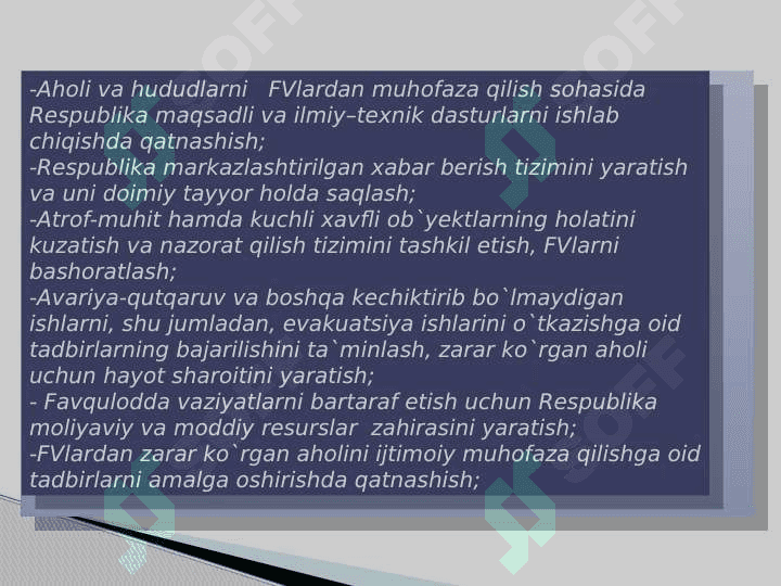 Fuqaro himoyasi masalalari ,  favqulodda vaziyatlarda aholi va hududlarni himoyalash davlat tizimi 7