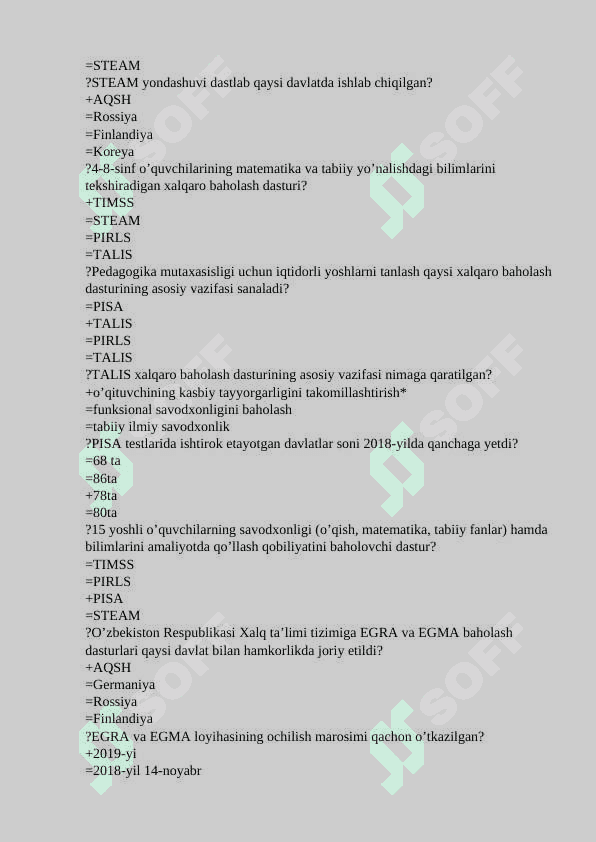 Boshlang'ich_ta'limda_xalqaro_baholash_dasturlari_me'zoni_dastur bo`yicha javobli testlar to`plami 2