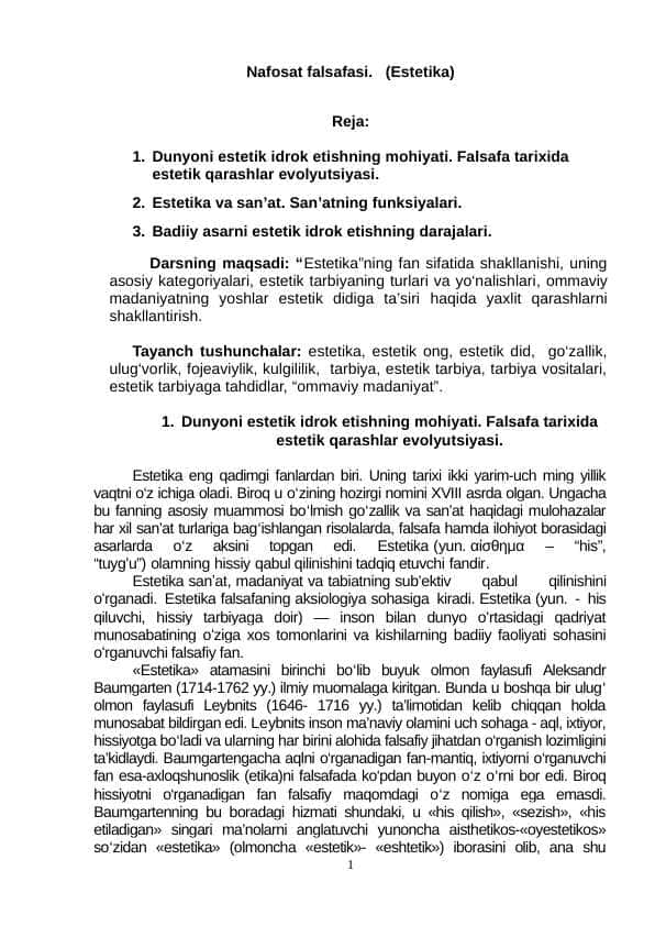 Nafosat falsafasi.   (Estetika)
