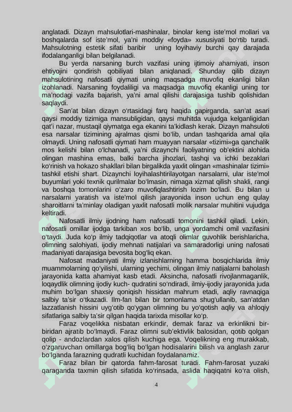 Nafosat falsafasi.   (Estetika) 4