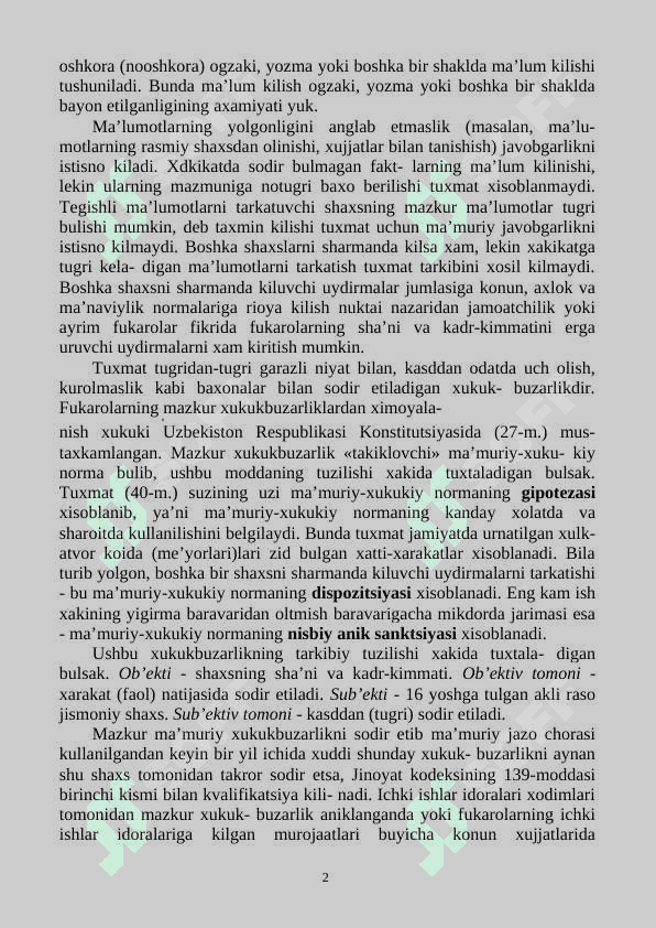 Fuqarolarning xuquq va erkinliklariga tajovuz qiladigan xuquqbuzarliklar  uchun javobgarlik 2