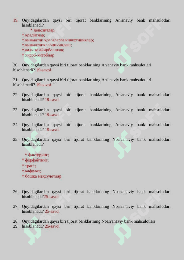Bank ishidan yakuniy test savollari va javoblari 3