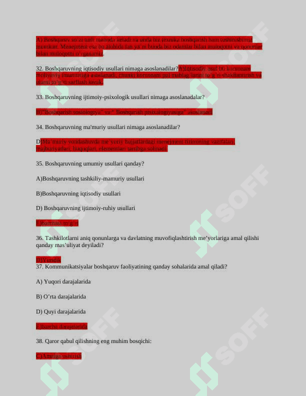 Menejment fanidan test savollari javoblari 4
