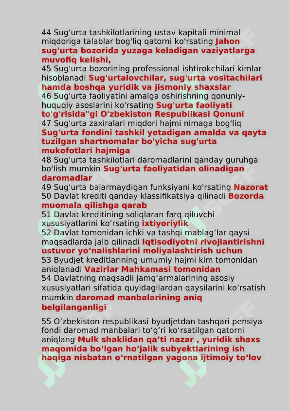 Moliya yakuniy test savollari va javoblari bilan 5