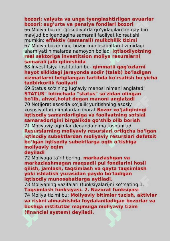 Moliya yakuniy test savollari va javoblari bilan 7