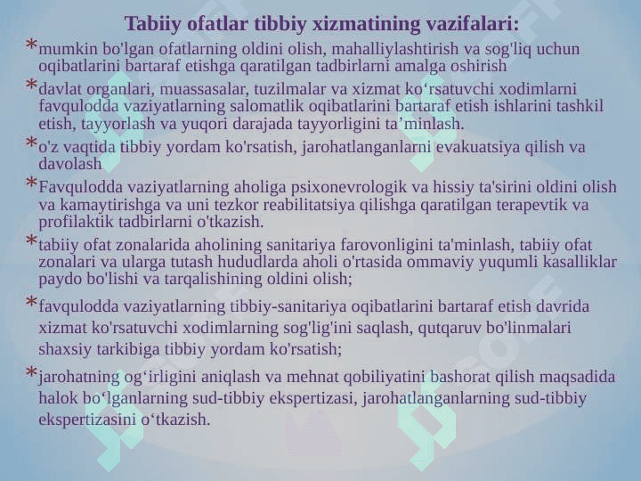 Favqulodda vaziyatlar va ofatlarda tez yordam va shoshilinch tibbiy yordamni tashkil etish 3
