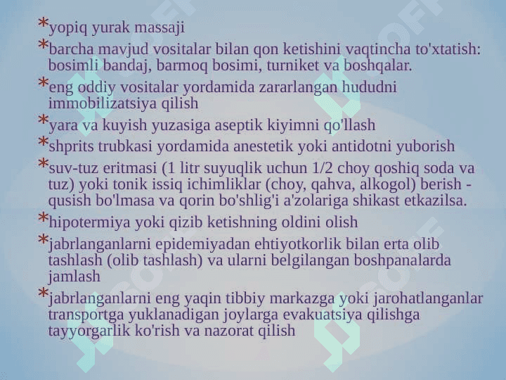 Favqulodda vaziyatlar va ofatlarda tez yordam va shoshilinch tibbiy yordamni tashkil etish 7