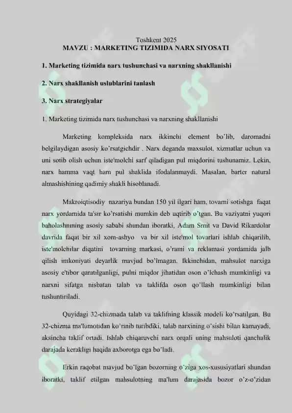 MAVZU : MARKETING TIZIMIDA NARX SIYOSATI. Mustaqil ish word 2