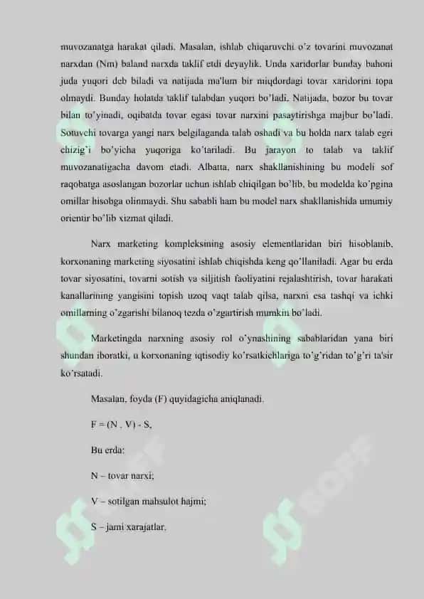 MAVZU : MARKETING TIZIMIDA NARX SIYOSATI. Mustaqil ish word 3