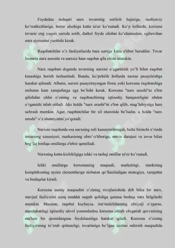 MAVZU : MARKETING TIZIMIDA NARX SIYOSATI. Mustaqil ish word 4