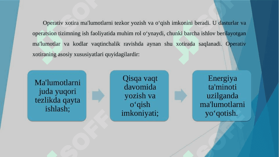 Zamonaviy xotira turlari va xususiyatlari. DDR(1…3) turidagi operativ xotira. 4