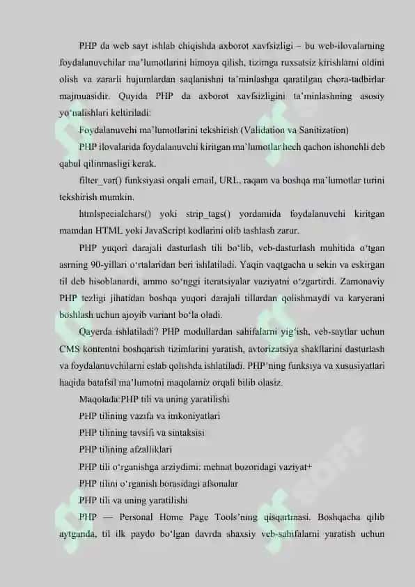 PHP DA WEB SAYT ISHLAB CHIQISHDA AXBOROT XAVFSIZLIGI 2
