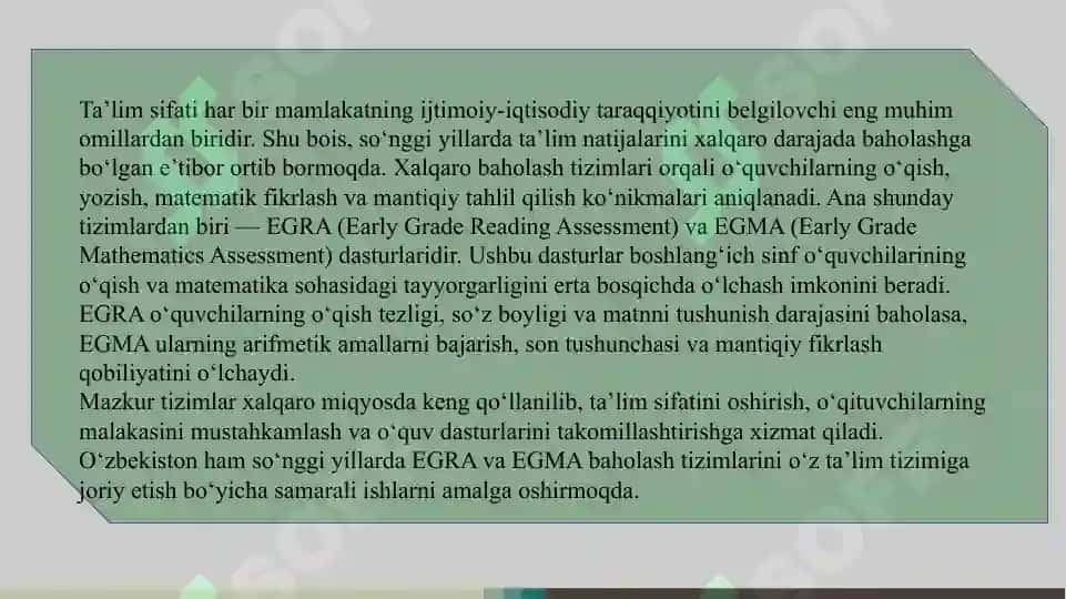 EGRA va EGMA baholash tizimi                         EGRA va EGMA baholash tizimi 3