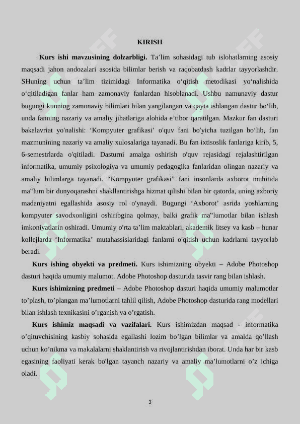 Kompyuter grafikasi sohasidagi fayl formatlari va bir-biridan farqli jixatlari. 3