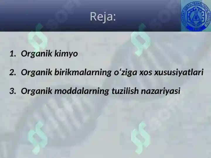 Organik kimyo tarixi. Organik birikmalarning o‘ziga xos xususiyatlari. 2